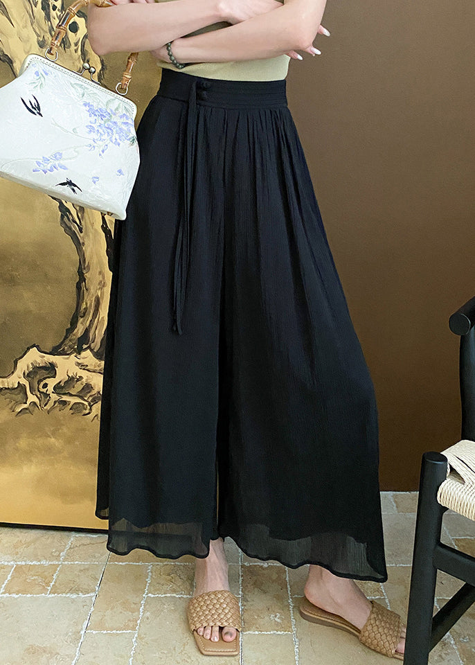 Pantalon d'été large en coton avec poches zippées noires AF1096