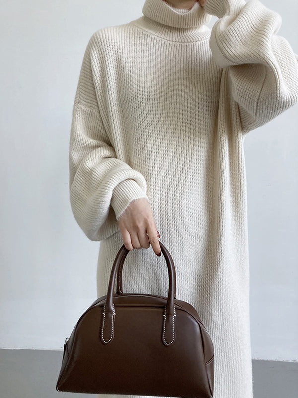 Robe pull ample à manches longues bouffantes et col montant violet Urban AN1052