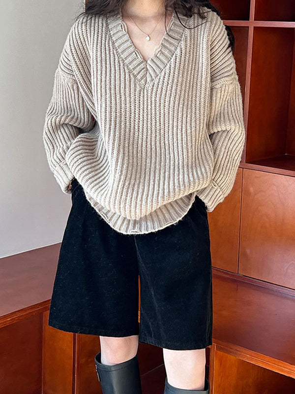 Pull en tricot à manches longues et col en V Urban Fuchsia AN1046