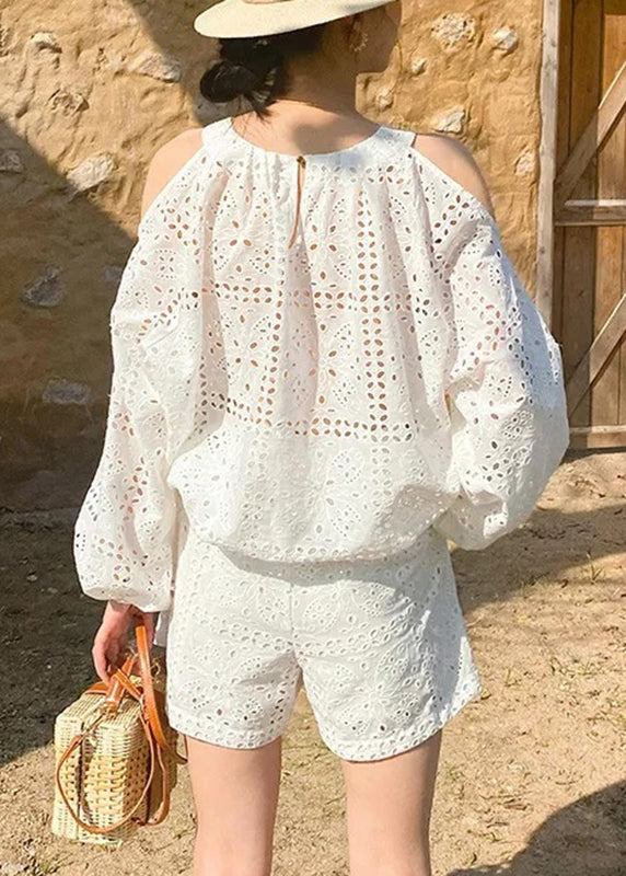 Zwei Schulterstücke Baumwollhemd Beige Shorts Cold And Boutique
