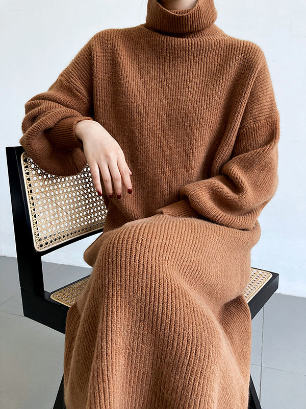 Robe pull ample à manches longues bouffantes et col montant violet Urban AN1052