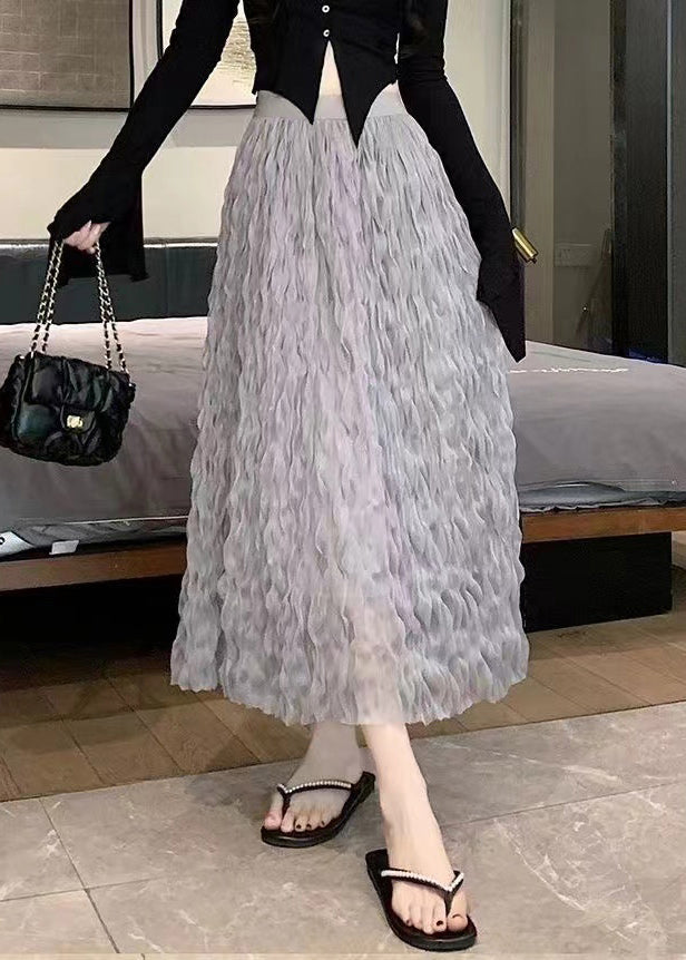Jupes élégantes en tulle taille haute froissées grises Automne QP006