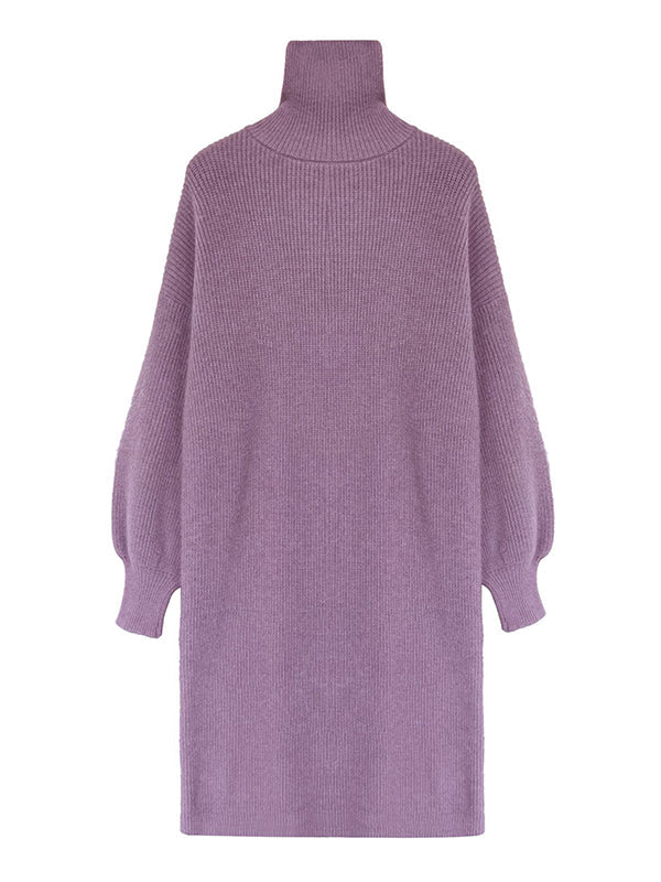 Robe pull ample à manches longues bouffantes et col montant violet Urban AN1052