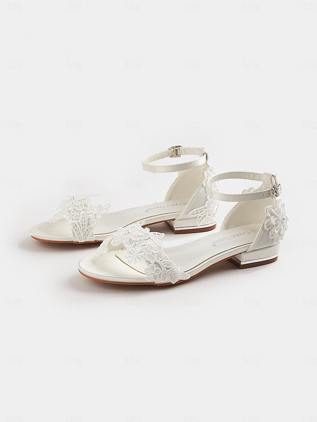 Flat Elegant Sandals Lace Women's – Wedding Bridal White