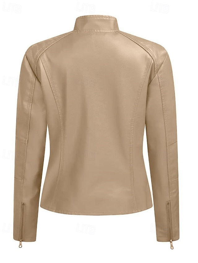 Faux Jacket Pocket Comfortable Leather Zipper Women's