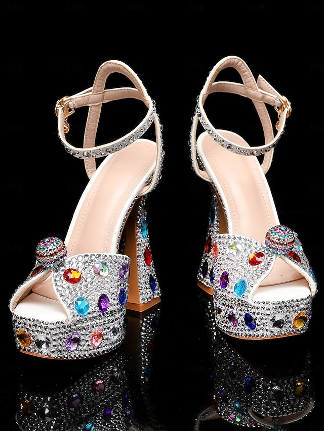 Heel Women's High with Rhinestone Platform Matching Sandals