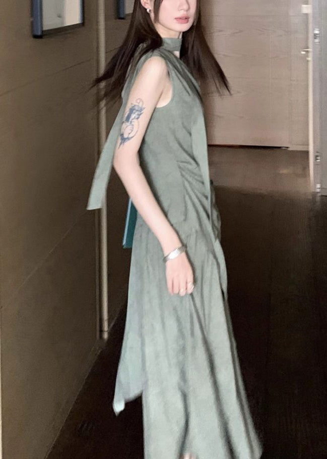 Ensemble 2 pièces en coton asymétrique vert pour femme, style été EE026