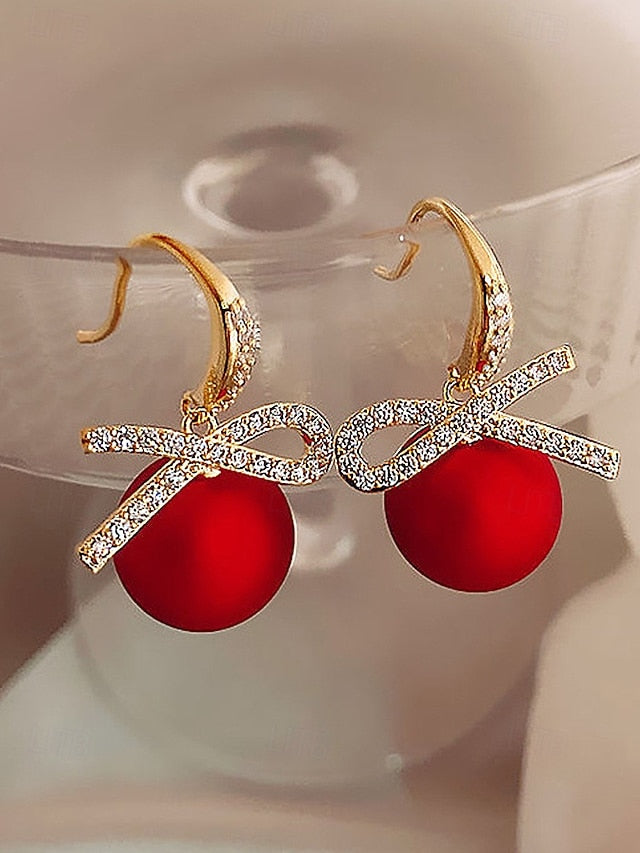 Christmas Rhinestone Pearl Bow Earrings and with Women's