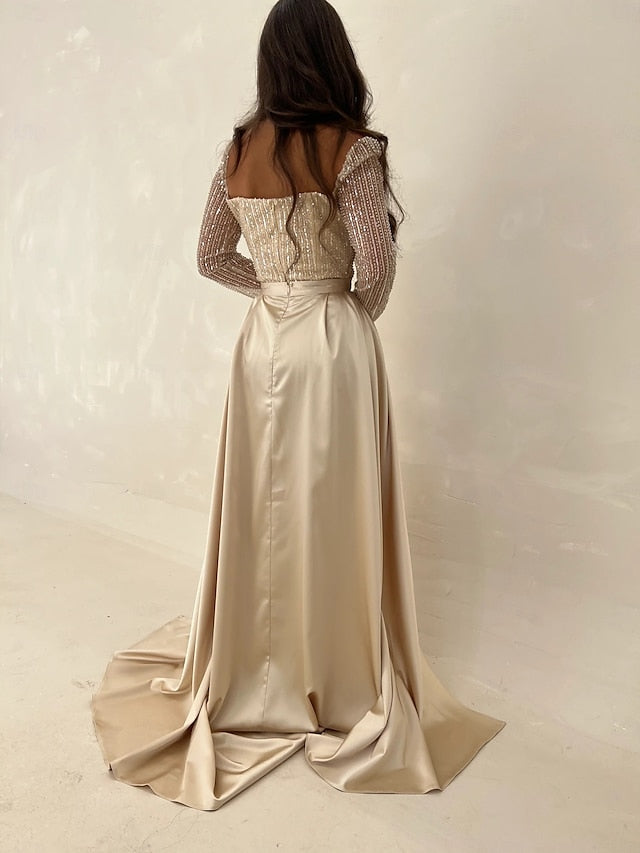 Evening Formal Dress Guest Gown A-Line Wedding Elegant Floor