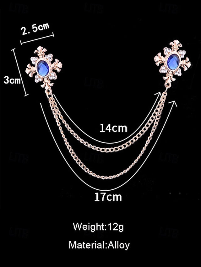 Vintage Elegant Chain Blue – Collar Gem Brooch Double