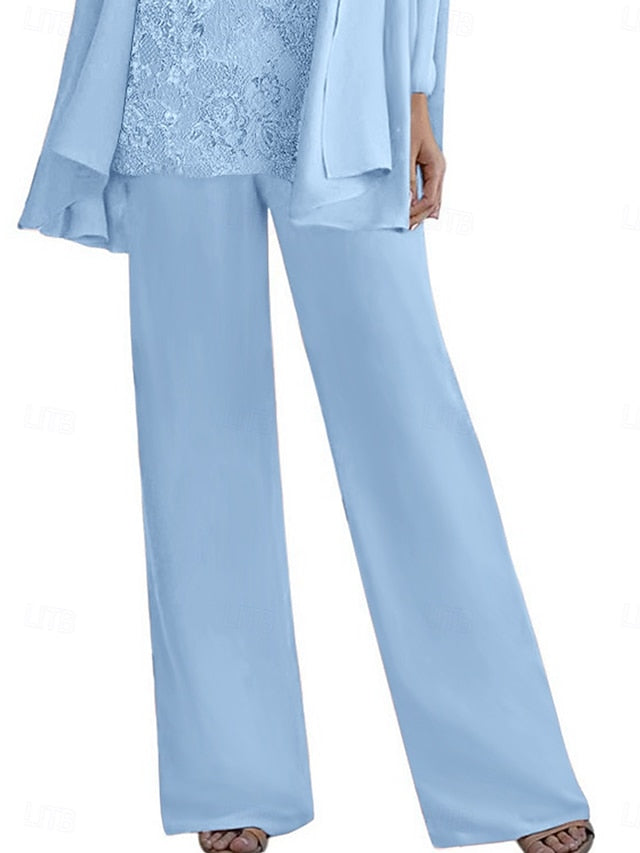 Mother Pantsuit Bride Elegant Crew Piece of Dress 3 Neck the