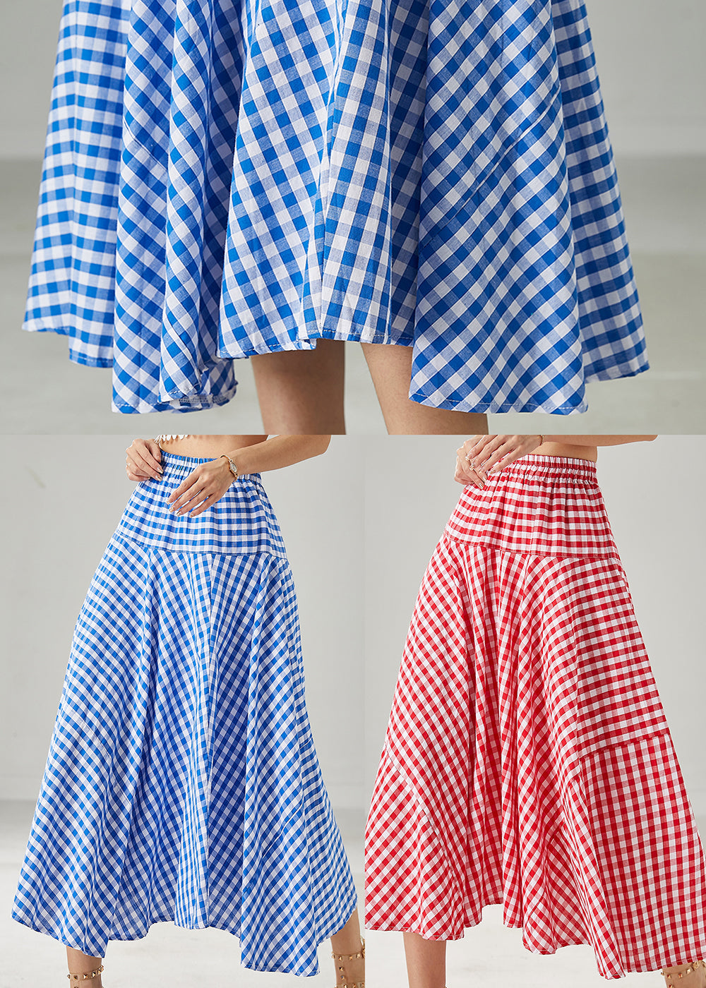 Jupes de vacances en coton à carreaux rouges avec ourlet extra large pour l'été AZ1032