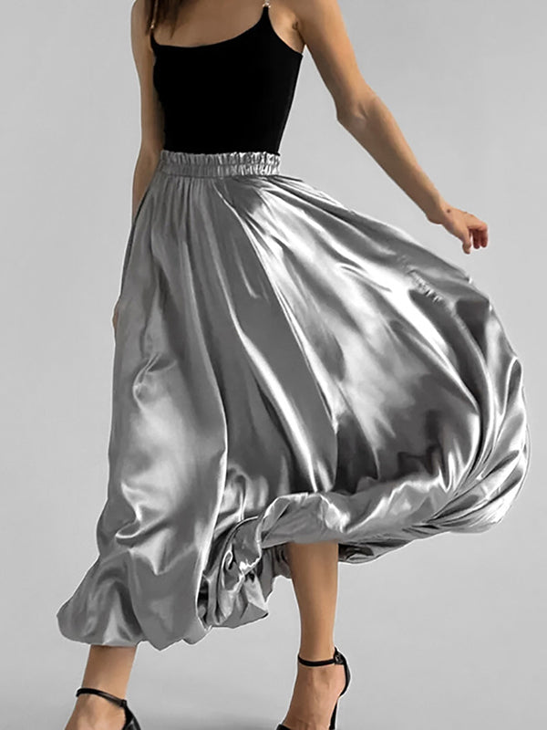 Jupe trapèze plissée taille haute argentée chic WS011