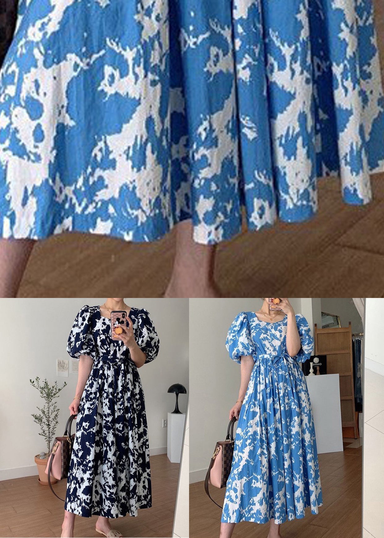 Elegantes schwarzes langes Baumwollkleid mit quadratischem Kragen und Print für den Sommer QP005