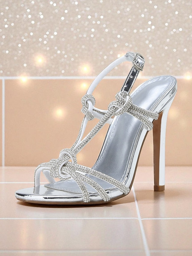 with Toe Women's Square Rhinestone Strappy Heels Stiletto