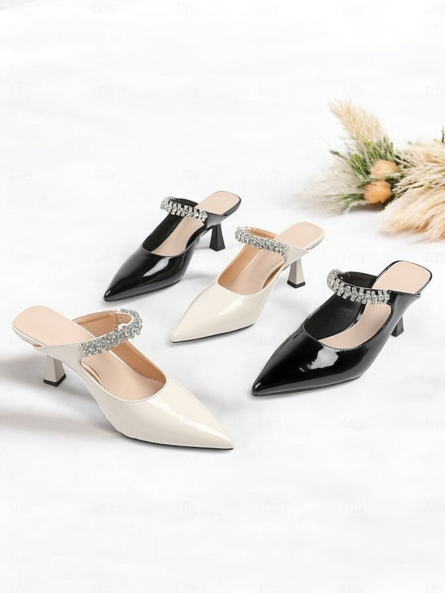 Heeled Embellished Slip-On Pointed-Toe Women's Rhinestone