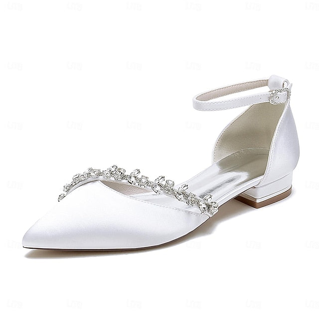 Wedding White Satin Women's Toe Flats – Pointed Elegant