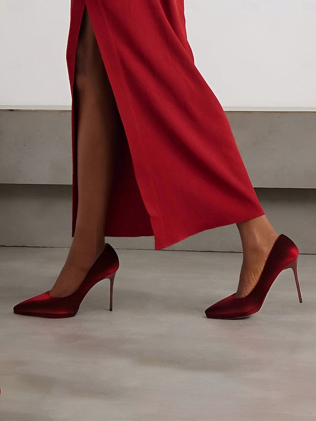 with Pumps Velvet Stiletto Burgundy Women's Heel and