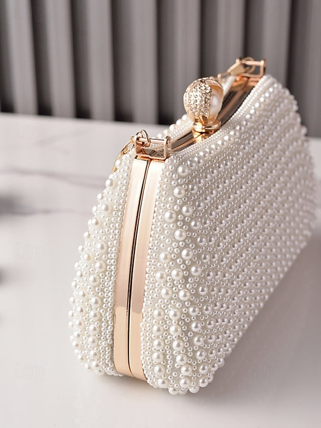 with Women's Clutch Beaded Bag Handle Pearl Gold Evening
