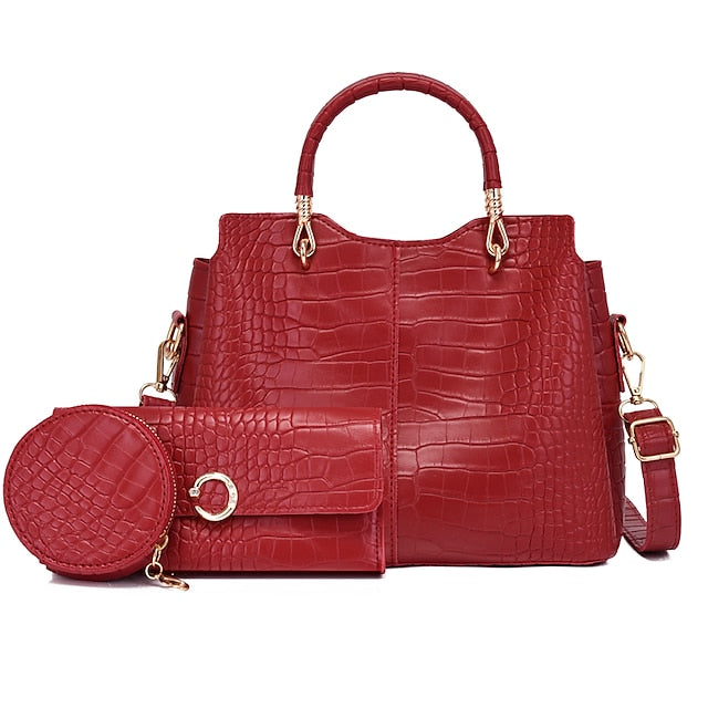 Bag Leather Going Women's out Set PU Purse Office Pcs 3