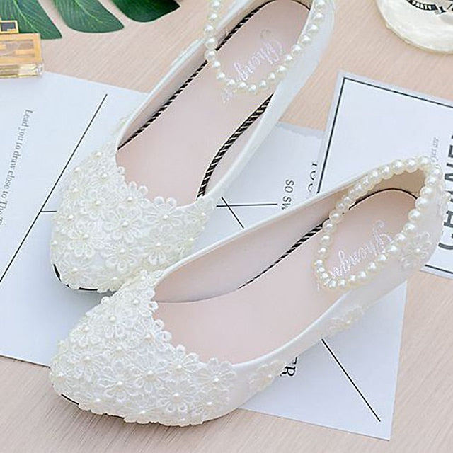 White Heels – Decorated Women's Wedding Lace Floral Pearl