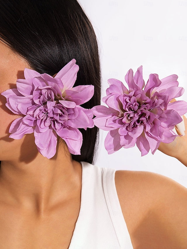 Floral Women's Statement Oversized Drop Flower Earrings -