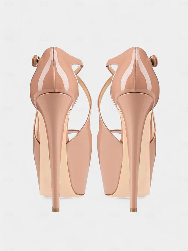 Heels Red Platform Black with Cross Stiletto Leather Patent and