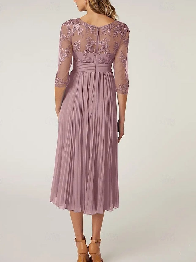 Mother Bride the Dress Neck Wedding Elegant Guest of A-Line Crew
