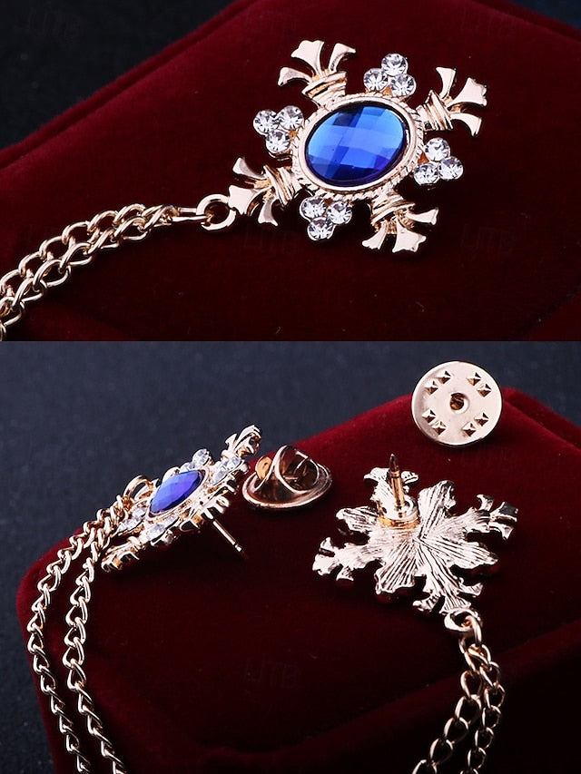 Vintage Elegant Chain Blue – Collar Gem Brooch Double