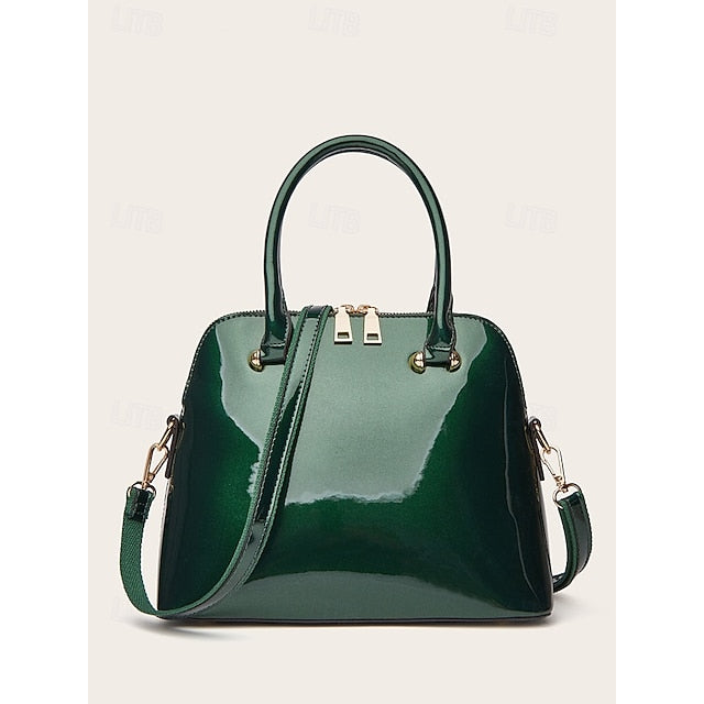 - Patent Green Women's Elegant Bag Shiny Leather Tote