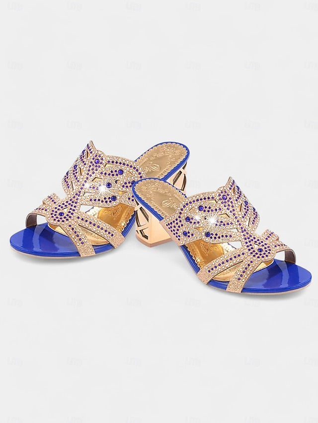 Rhinestone Green Embellished and - Sandals Heeled Gold