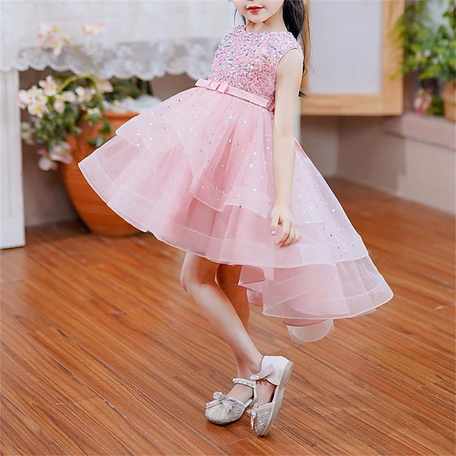 Kids Solid Party Girls' Color Sleeveless Dress