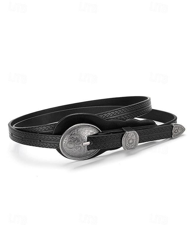 Women's Faux Waist Vintage Carved Leather Belt Western with
