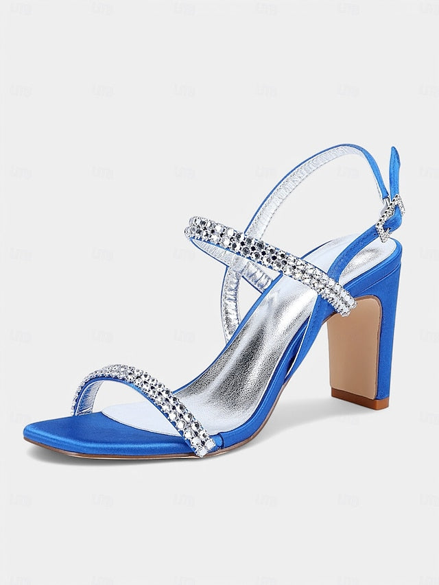 Sandals Prom White Block Rhinestone Women's Bridal – Heel