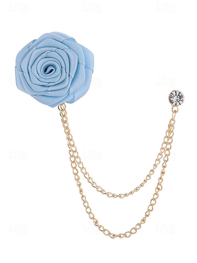 Chain – Lapel Red Men's Rose Pin with Gold Elegant