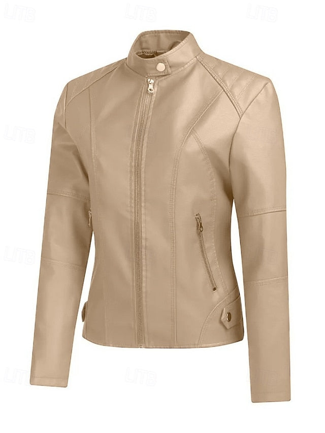 Faux Jacket Pocket Comfortable Leather Zipper Women's