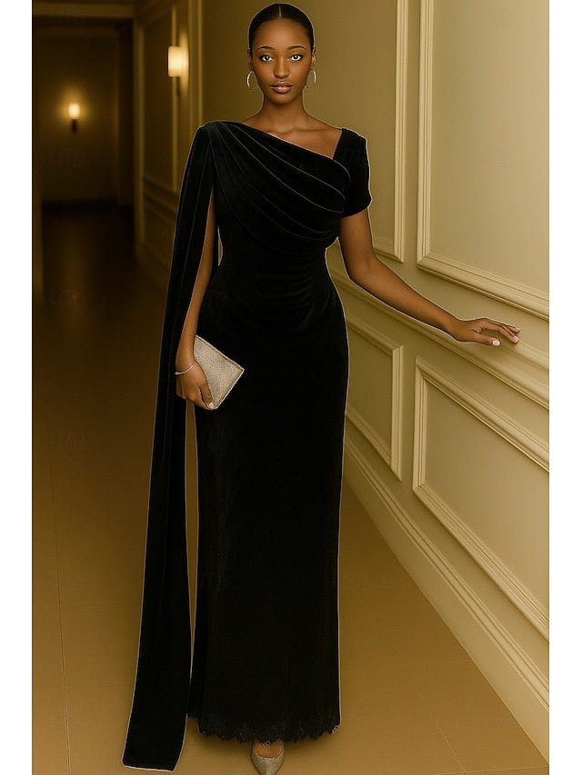 / Gown Elegant Formal Dress Evening Black Blue Column Sheath