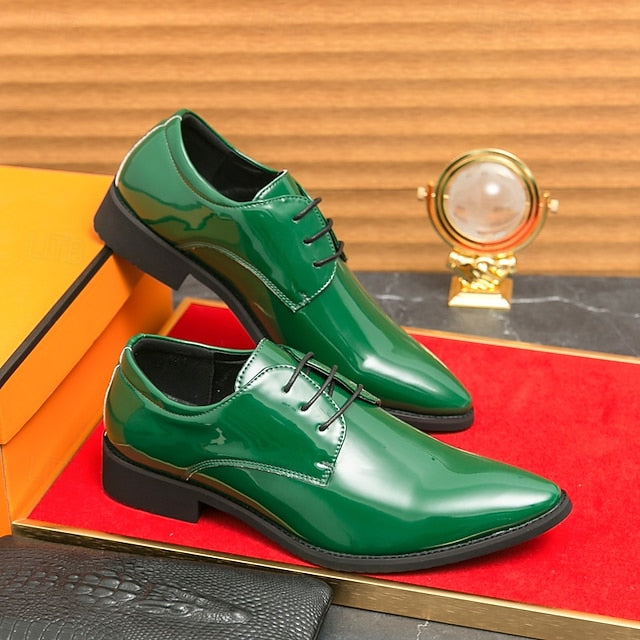 for Formal Shoes Glossy Leather Patent – Green Lace-Up Men