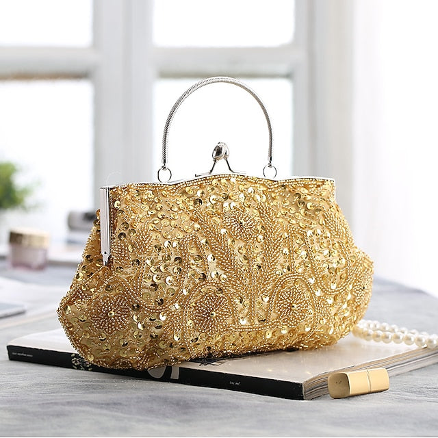 Vintage White Evening Beaded – Purse Women's Clutch