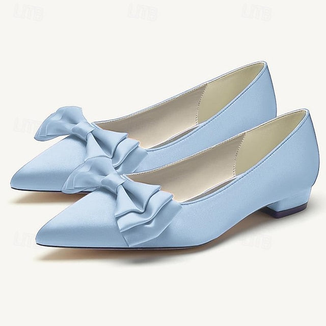 Bowknot Party Low Flats Pointed Shoes Wedding Heel Women's