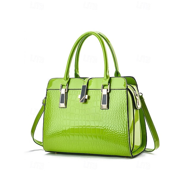 Sac à main femme en cuir verni imitation croco bordeaux