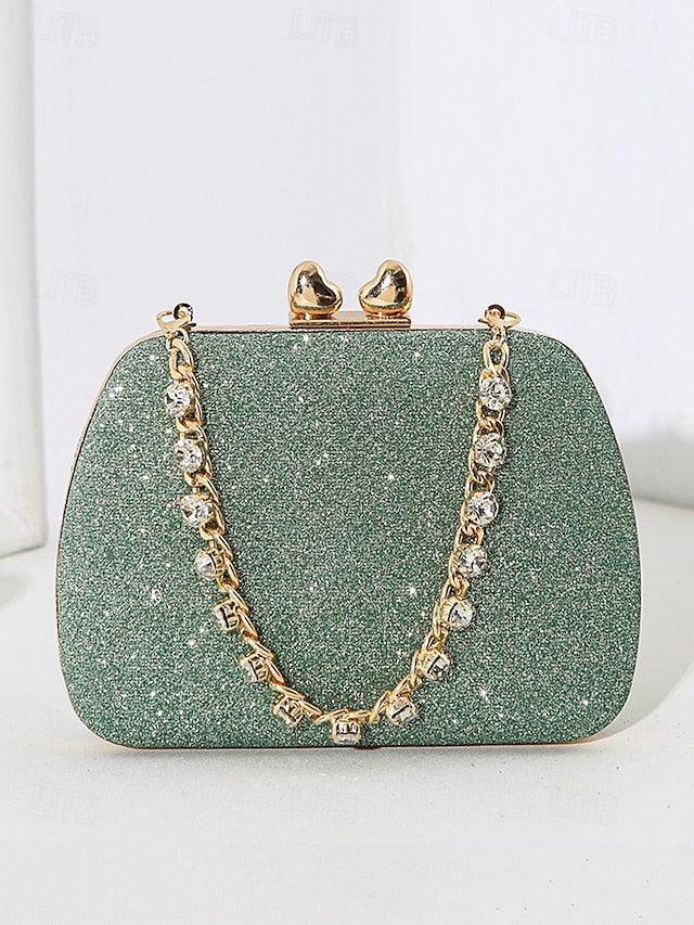 with Clutch Sage Rhinestone Green Evening Glitter Women's