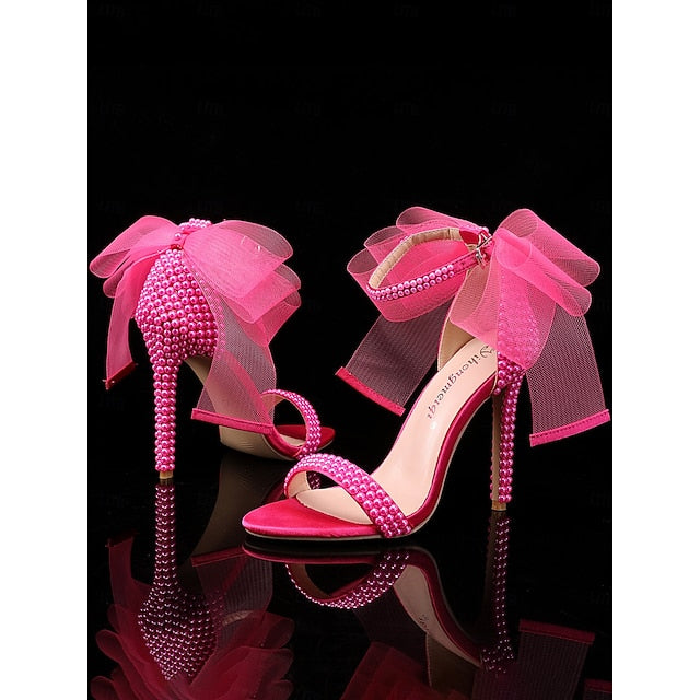 White Wedding Women's and Bow Heels with Embellished Pearl