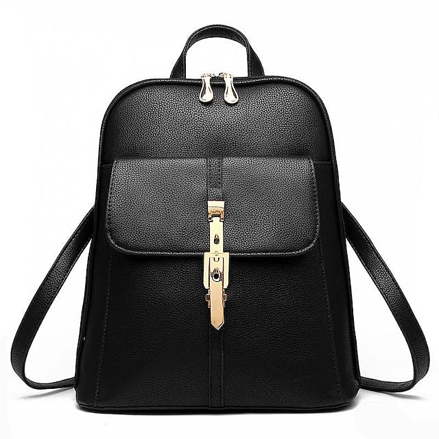 Sac à dos en similicuir noir pour femme avec fermoir doré