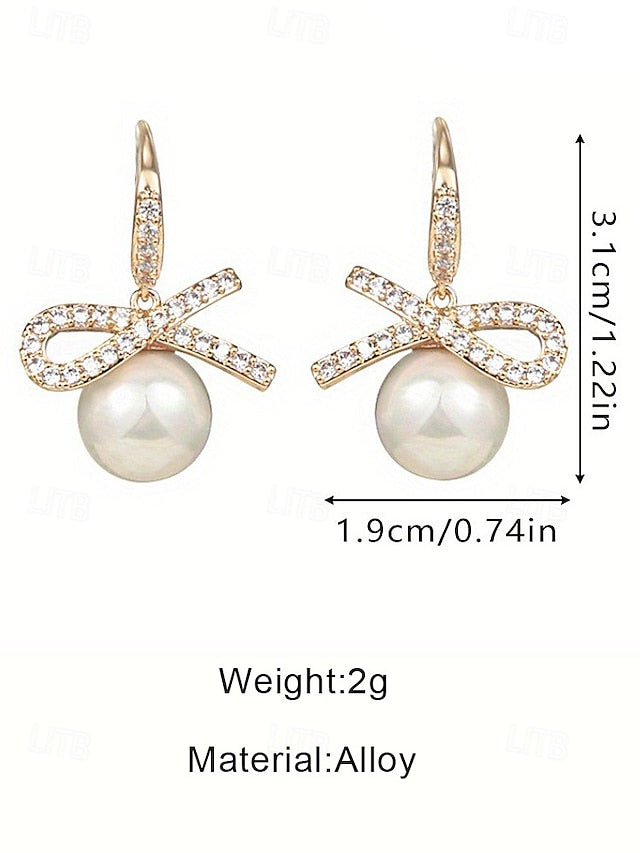 Christmas Rhinestone Pearl Bow Earrings and with Women's