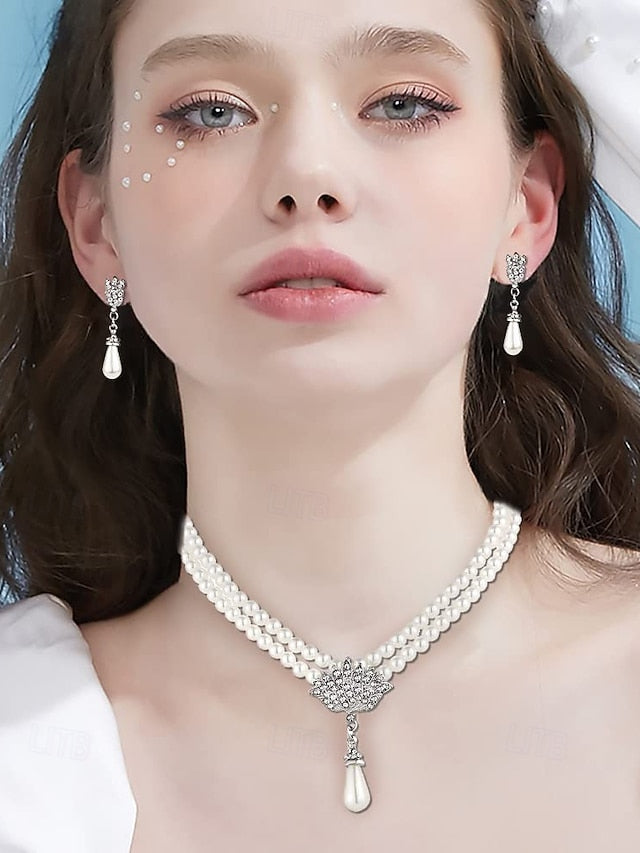 Double-Layer – Necklace Bridal Pearl Set Elegant Jewelry