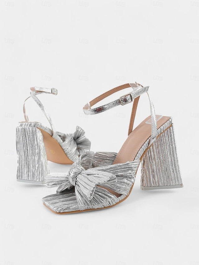 Block Knot Textured Sandals Detail and Rose Gold Heel with