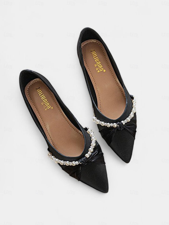 Heel Low Elegant Pointed Flats Embellished Pearl - Women's