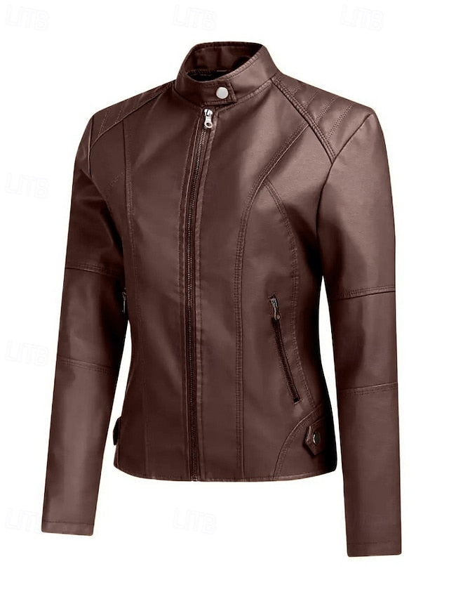 Faux Jacket Pocket Comfortable Leather Zipper Women's