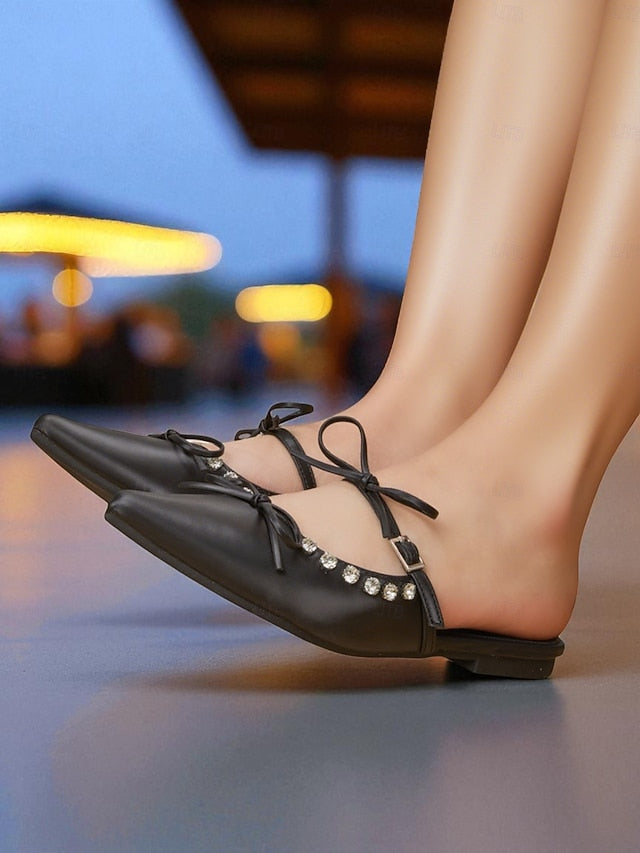 with Rhinestone Black Toe Pointed Women's Flats